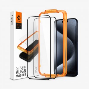 Spigen Alignmaster Full Cover Black Iphone 15 Pro Screen Protector Clear | WCSK-87563