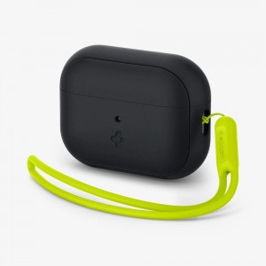 Spigen Silicone Fit + Strap Airpods Pro 2 Case Black + Green Strap | MKXO-75083