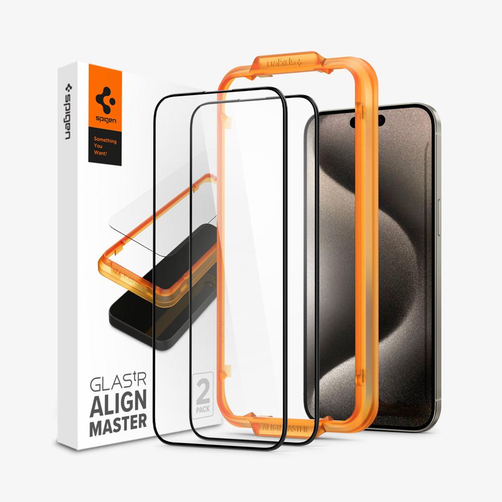 Spigen Alignmaster Full Cover Black Iphone 15 Pro Max Screen Protector Clear | HUDN-36457