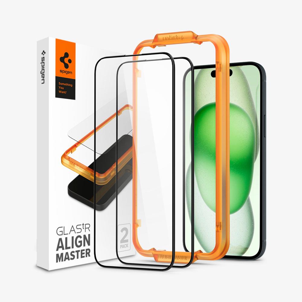 Spigen Alignmaster Full Cover Black Iphone 15 Plus Screen Protector Clear | UCND-59674