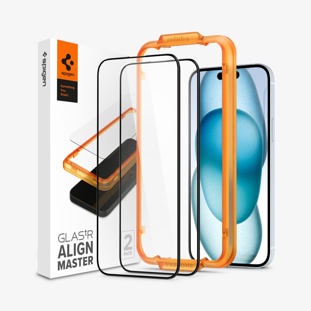 Spigen Alignmaster Full Cover Black Iphone 15 Screen Protector Clear | VJLX-16834