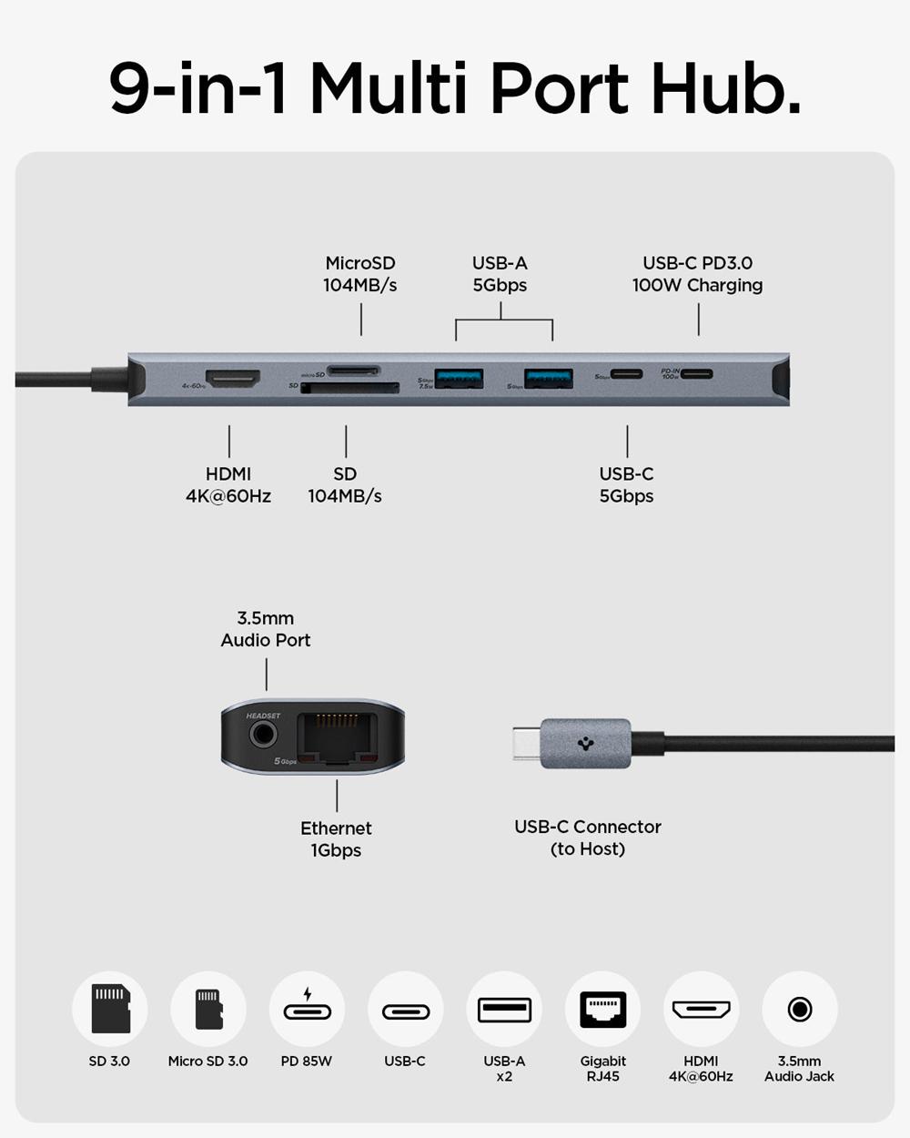 Spigen ArcDock 9-in-1 | PD2306 Multi Hub Space Gray | ANYT-51089