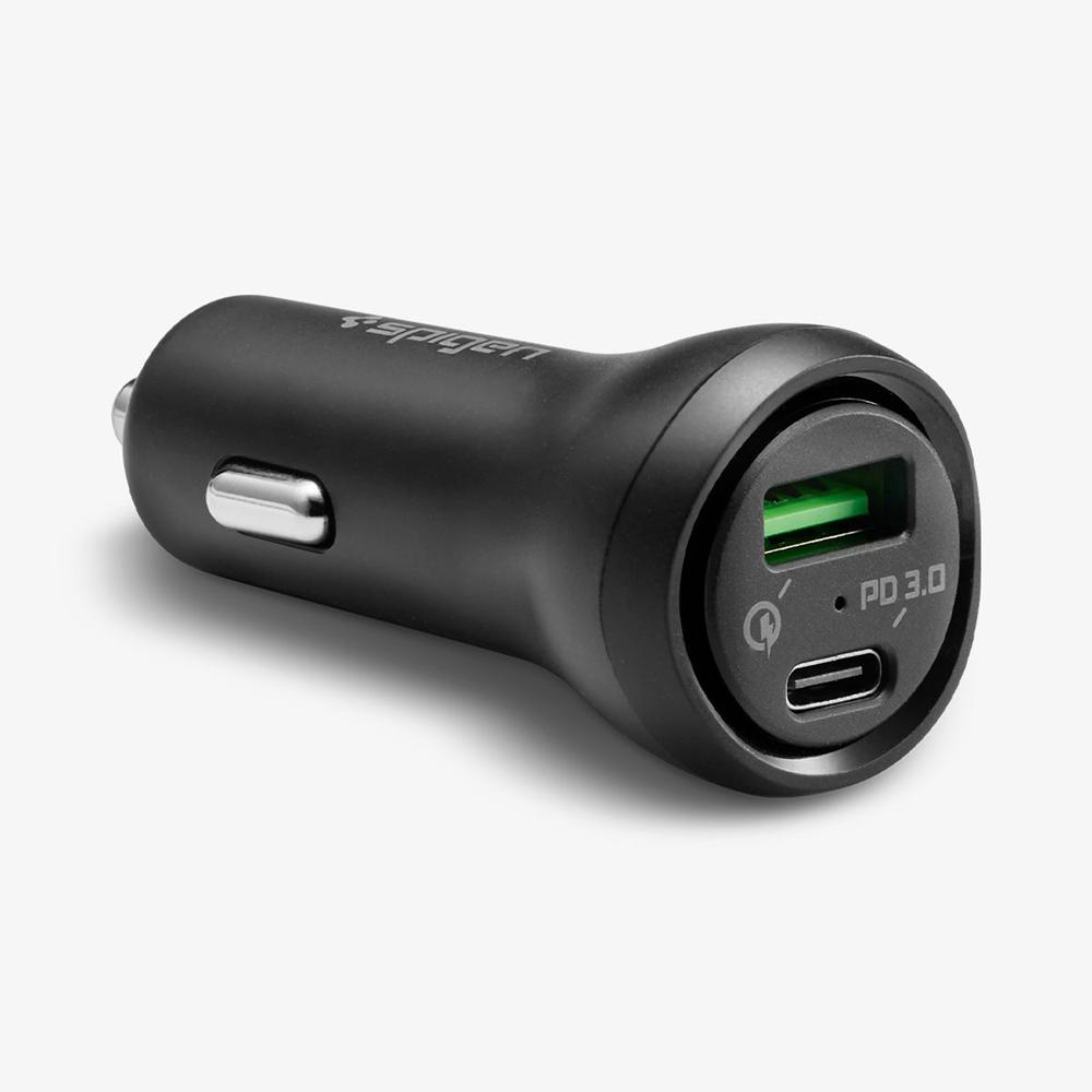 Spigen Essential® Dual Port | 27W Usb-C & Usb-A Car Charger Black | MNHD-65942