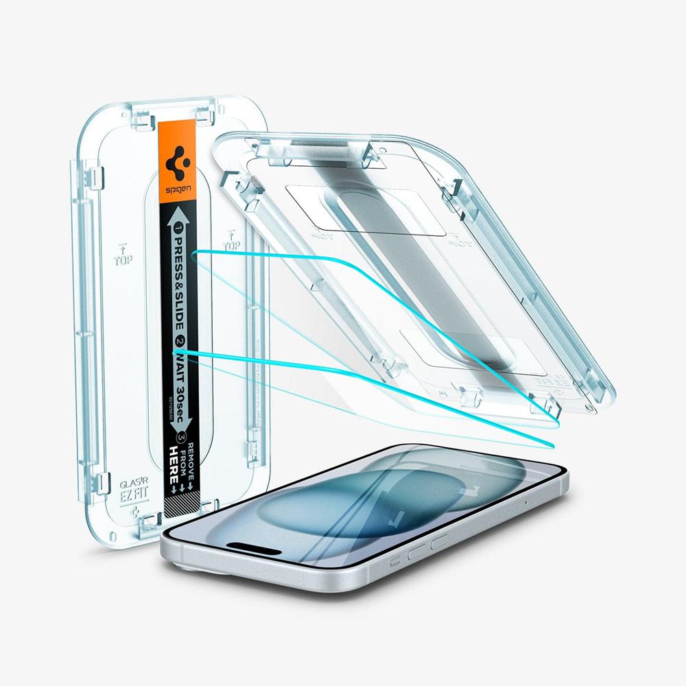 Spigen GLAS.tR EZ Fit | Sensor Protected Iphone 15 Screen Protector Transparent | HFWC-08749