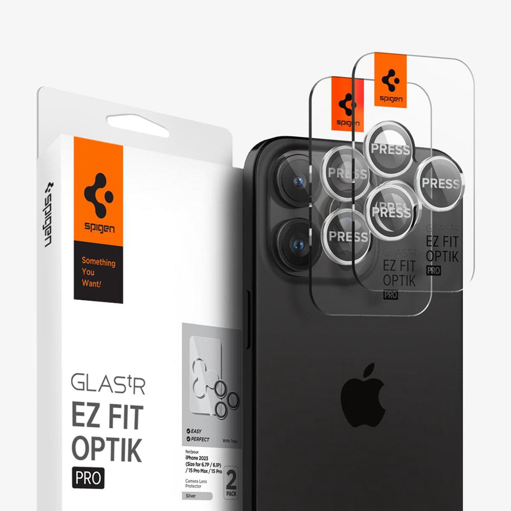 Spigen Optik Pro EZ Fit Iphone 15 Pro Max Lens Protector Silver | GZXV-09418