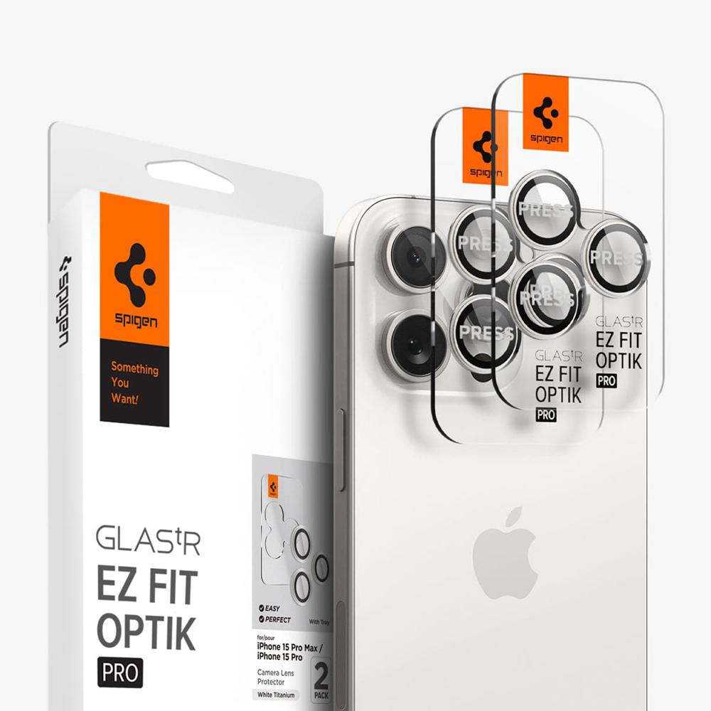 Spigen Optik Pro EZ Fit Iphone 15 Pro Max Lens Protector White Titanium | YBFH-58496