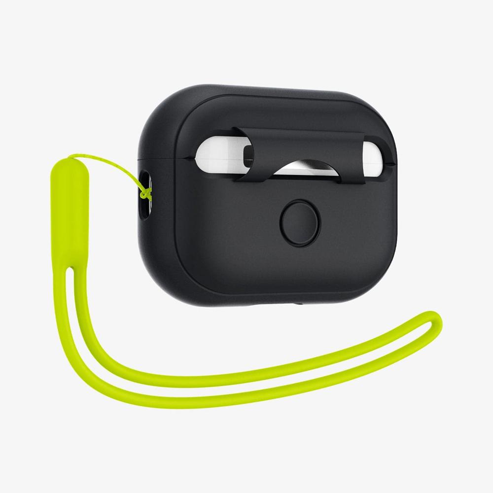 Spigen Silicone Fit + Strap Airpods Pro 2 Case Black + Green Strap | MKXO-75083