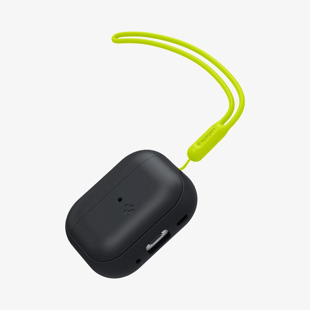 Spigen Silicone Fit + Strap Airpods Pro 2 Case Black + Green Strap | MKXO-75083