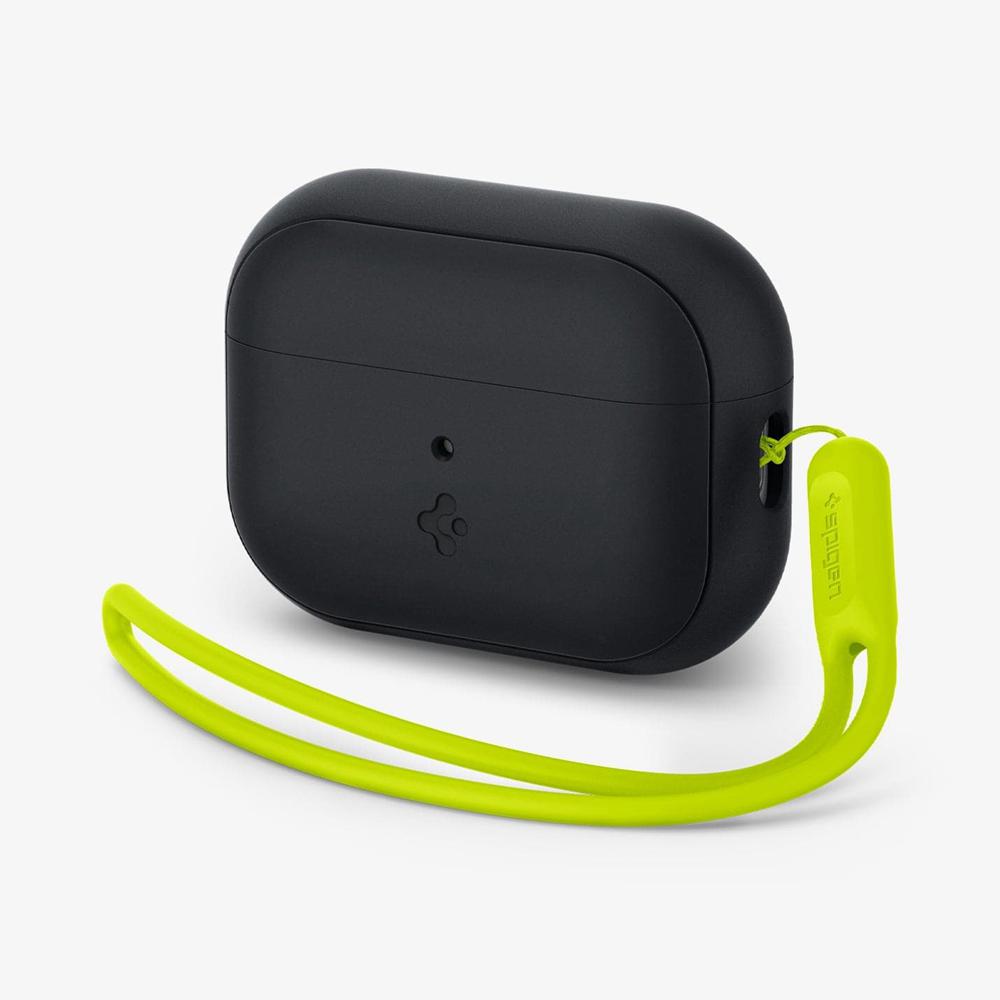 Spigen Silicone Fit + Strap Airpods Pro 2 Case Black + Green Strap | YTUP-53964